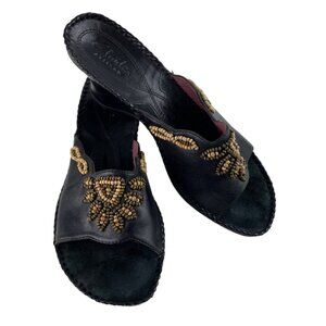 Clarks Artisan 76421 Black Leather Wedge Beaded Slide Sandals Women's Size 7M